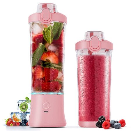 Portable Blender,270 Watt for Shakes and Smoothies Waterproof Blender USB Rechargeable with 20oz Blender Cups with Travel Lid (Pink,20oz)