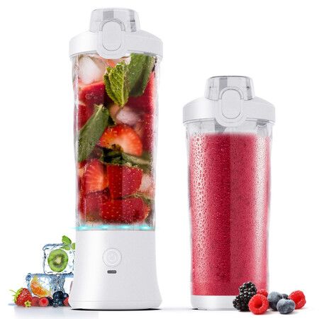 Portable Blender,270 Watt for Shakes and Smoothies Waterproof Blender USB Rechargeable with 20oz Blender Cups with Travel Lid (White,20oz)