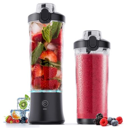 Portable Blender,270 Watt for Shakes and Smoothies Waterproof Blender USB Rechargeable with 20oz Blender Cups with Travel Lid (Black,20oz)
