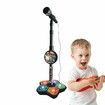 (Black)Musical Microphone with Stand Children Karaoke Mic Amplifying Music Bracket Singing Toy with Lights Pedal Flashing Singing Toys