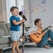 (Black)Musical Microphone with Stand Children Karaoke Mic Amplifying Music Bracket Singing Toy with Lights Pedal Flashing Singing Toys