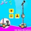 (Black)Musical Microphone with Stand Children Karaoke Mic Amplifying Music Bracket Singing Toy with Lights Pedal Flashing Singing Toys