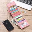 Women Multi-Function Card Bag Anti-Theft Brush Bidirectional Folding Pu Cross Stitch Zipper Pocket Purse,Pink