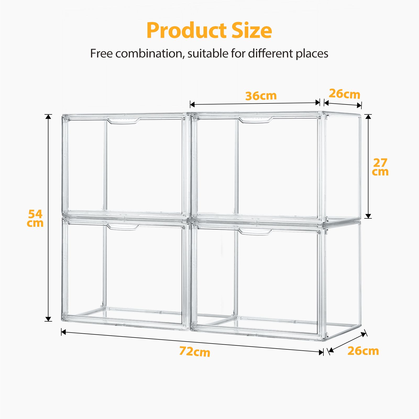 4pcs Shoe Storage Boxes Large Plastic Stackable Clear Containers Sneaker Handbag Clothes Organiser Display Bins with Door