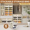 6pcs Storage Boxes Plastic Stackable Shoe Container Handbag Closet Clothes Organizer Foldable Drawers Shelf Baskets
