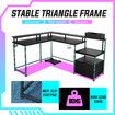 Gaming Desk L Shaped Corner Computer Racer Standing Side Table Drawer with LED Lights Storage Shelves Carbon Fibre