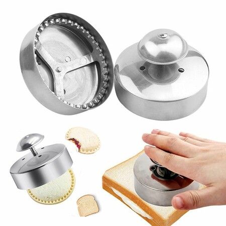 Sandwich Cutter and Sealer Stainless Steel Round,Uncrustables Peanut Butter and Jelly Sandwiches Tool,Sandwich Cake Mold Pie Cookie Cutter