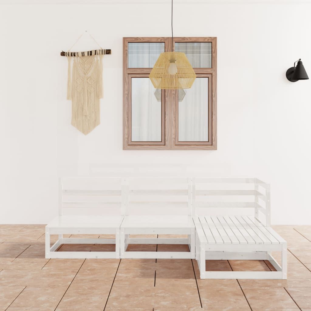 4 Piece Garden Lounge Set White Solid Pinewood