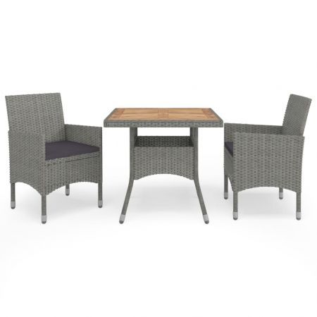 3 Piece Garden Dining Set Grey Poly Rattan and Acacia Wood