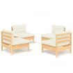 4 Piece Garden Lounge Set with Cream Cushions Pinewood