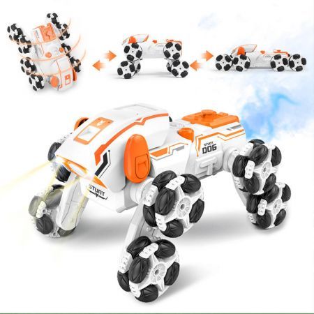 Remote Control Car RC Robot Dog 2.4GHz 4WD with 360 Degree Rotation with Lights and Spray, Clambing Stair Car Toys(Orange)