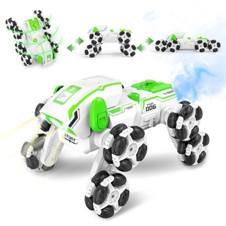 Remote Control Car RC Robot Dog 2.4GHz 4WD with 360 Degree Rotation with Lights and Spray, Clambing Stair Car Toys(Green)