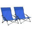 Folding Beach Chairs 2 pcs Blue Fabric
