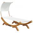 Outdoor Lounge Bed with Canopy 100x200x126 cm Solid Bent Wood Cream