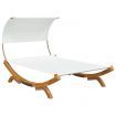 Outdoor Lounge Bed with Canopy 165x203x126 cm Solid Bent Wood Cream