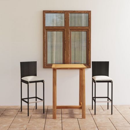 3 Piece Garden Bar Set with Cushions Black