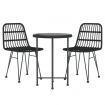3 Piece Garden Dining Set Black Poly Rattan