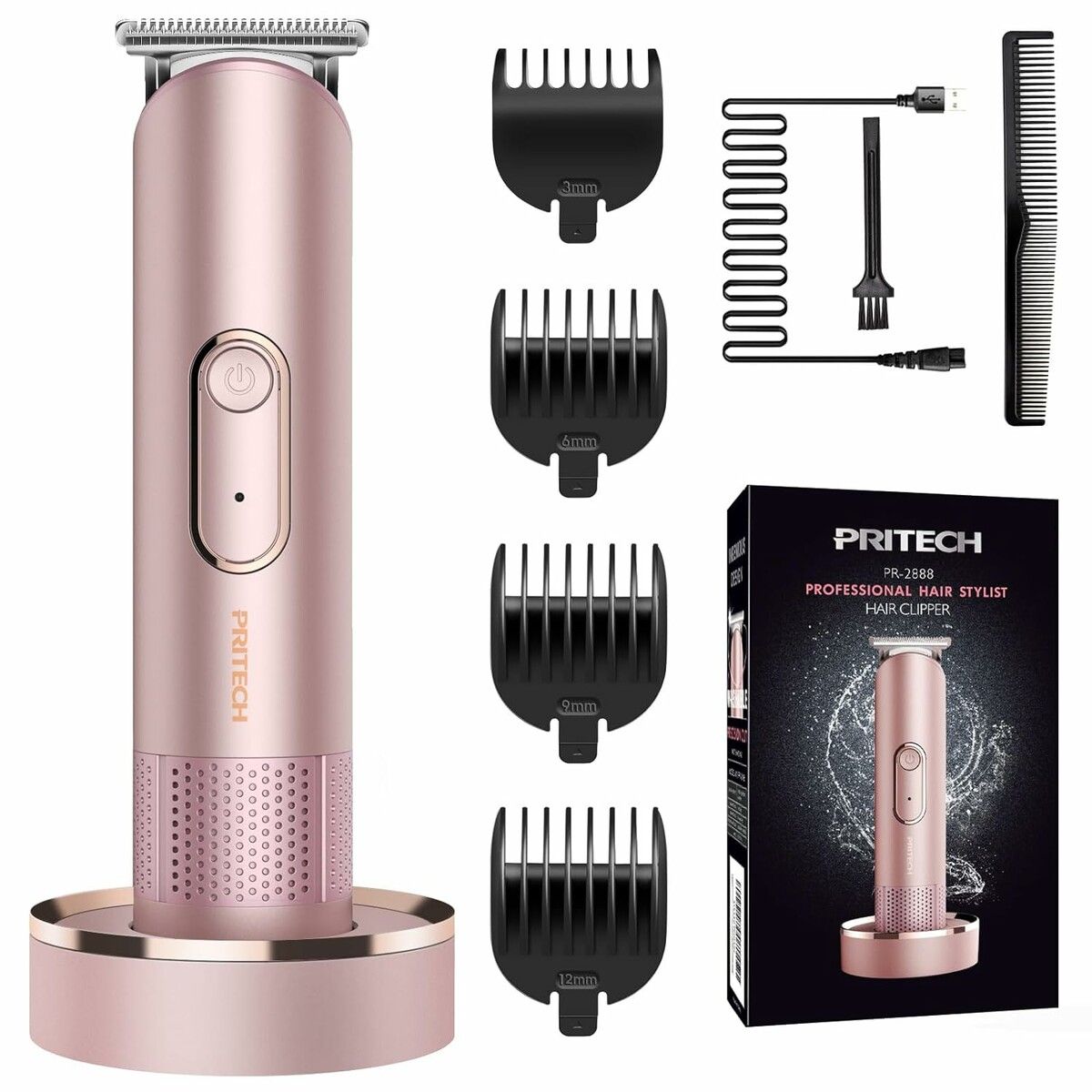(Rose Gold)Hair Trimmer for Women,Waterproof Trimmer for Wet & Dry Use,Rechargeable Hair Trimmer,Electric Razor&Shaver with Standing Recharge Dock
