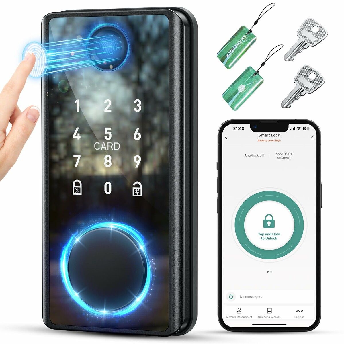 Keyless Entry Door Lock with Keypad,Fingerprint Door Lock,Smart Locks for Front Door,Electronic Keypad Smart Deadbolt Lock,Biometric Smart Digital Door Lock with Code,Auto Lock,Bluetooth