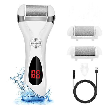 Electric Foot Callus Remover Kit, Rechargeable Callus Removers 2 Grinding Heads Portable Waterproof Foot Care Pedicure Tools for Dry Hard Cracked Skin,White