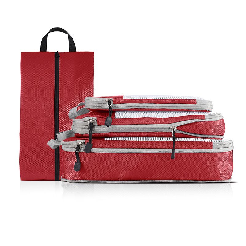 4 pcs Pack Travel Luggage Compression Bags - Lightweight, Dustproof, and Versatile Storage Organizers Color Red