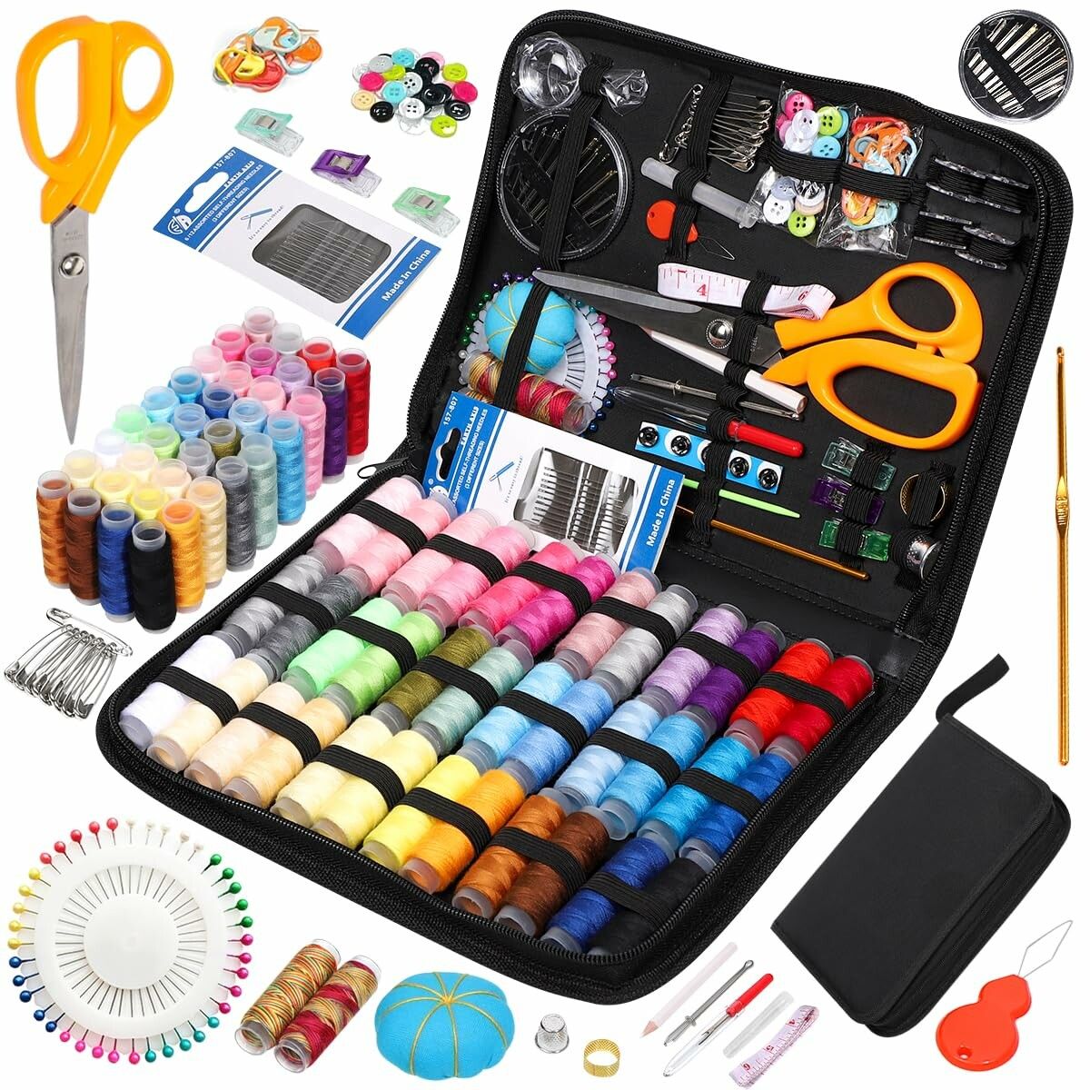 Sewing Kit with Case,Sewing Supplies for Home Travel and Emergency,Kids Machine,Contains Spools of Thread,Mending and Sewing Needles,Scissors,Thimble,Tape Measure