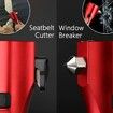 Car Safety Hammer Flashlight LED High Lumens Rechargeable Solar Powered Escape Kit, Window Glass Breaker and Seatbelt Cutter(Red)