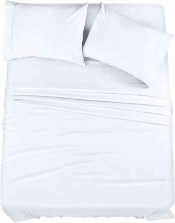 Bedding Sheets Set 4 Piece Bedding Brushed Microfiber  Shrinkage and Fade Resistant Easy Care (CALFORNIA KING SIZE, white)