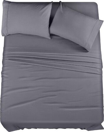 Bedding Sheets Set 4 Piece Bedding Brushed Microfiber  Shrinkage and Fade Resistant  Easy Care (Full Size Grey)