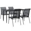 5 Piece Garden Dining Set Black Steel and Textilene