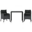 3 Piece Garden Dining Set with Cushions Black Poly Rattan