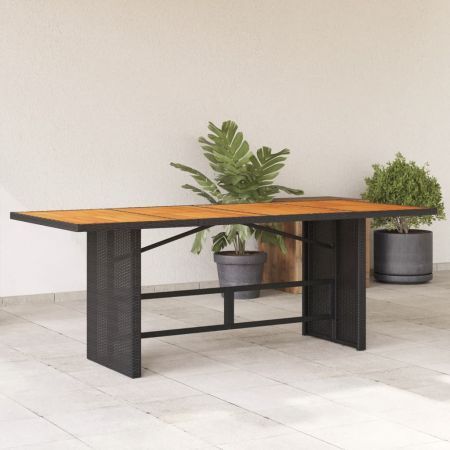 Garden Table with Acacia Wood Top Black 190x80x74 cm Poly Rattan