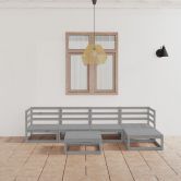 6 Piece Garden Lounge Set Grey Solid Pinewood