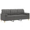 3-Seater Sofa with Throw Pillows Dark Grey 180 cm Fabric