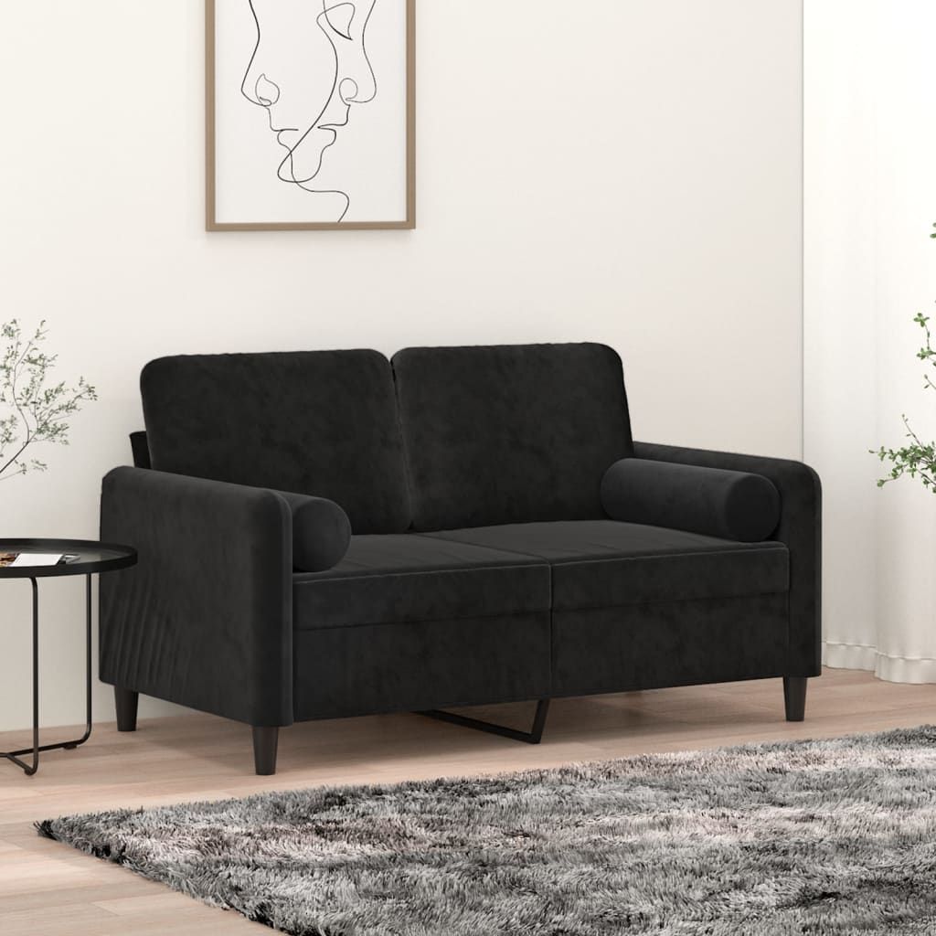 2-Seater Sofa with Throw Pillows Black 120 cm Velvet