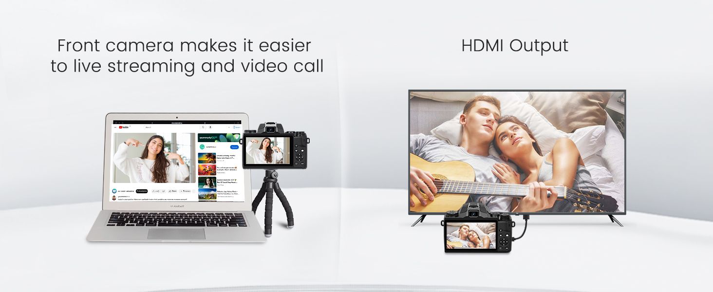 Digital Camera,4k Cameras for Photography & Video,64MP WiFi Touch Screen Vlogging Camera with Flash,32GB SD Card,Lens Hood,3000mAH Battery,Front and Rear Cameras - Black