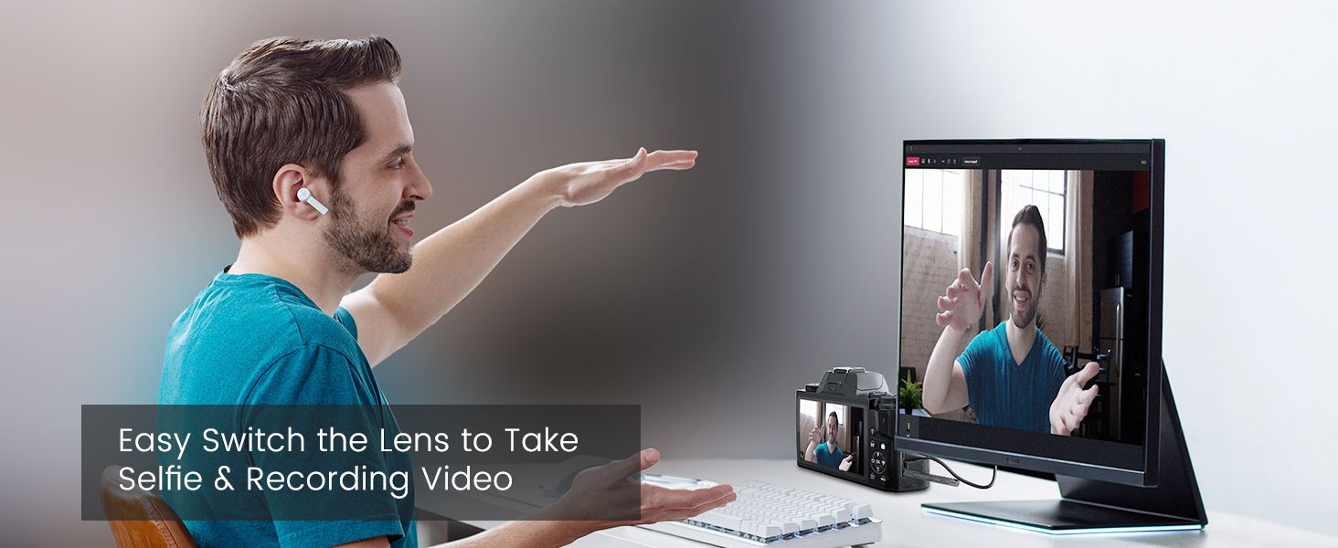 Digital Camera,4k Cameras for Photography & Video,64MP WiFi Touch Screen Vlogging Camera with Flash,32GB SD Card,Lens Hood,3000mAH Battery,Front and Rear Cameras - Black