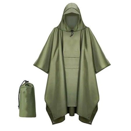 Waterproof Hooded Rain Poncho for Men Women Poncho for Outdoor Activities Camping Fishing,Green