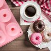 2pcs Silicone Donut Mold Non-Stick Silicone Doughnut Pan Set, Heat Resistant, Make Donut Cake Biscuit Bagels,Yellow+Pink