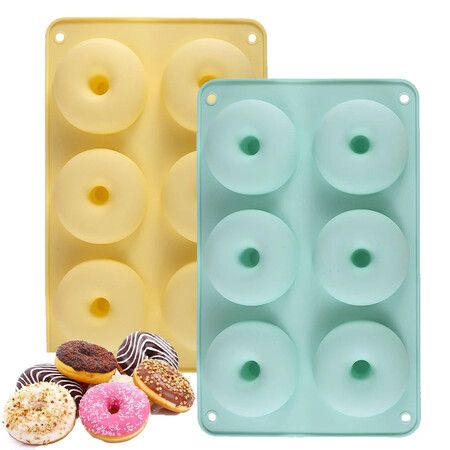 2pcs Silicone Donut Mold Non-Stick Silicone Doughnut Pan Set, Heat Resistant, Make Donut Cake Biscuit Bagels,Yellow+Green