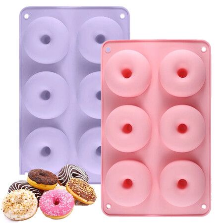 2pcs Silicone Donut Mold Non-Stick Silicone Doughnut Pan Set, Heat Resistant, Make Donut Cake Biscuit Bagels,Purple+Pink