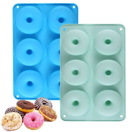 2pcs Silicone Donut Mold Non-Stick Silicone Doughnut Pan Set, Heat Resistant, Make Donut Cake Biscuit Bagels,Blue+Green