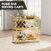 Gold Bar Cart Drinks Trolley Coffee Tea Serving Wine Rack Glass Holder Kitchen Storage Curtain Wall Mirror Shelves