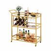 Gold Bar Cart Drinks Trolley Coffee Tea Serving Wine Rack Glass Holder Kitchen Storage Curtain Wall Mirror Shelves