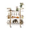 3-Tier Bar Cart Rolling Serving Drinks Tea Coffee Wine Rack Glass Holder Mobile Trolley Outdoor Kitchen Storage Shelves