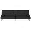 Sofa Bed with Cup Holders Black Faux Leather