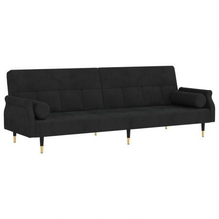 Sofa Bed with Cushions Black Velvet