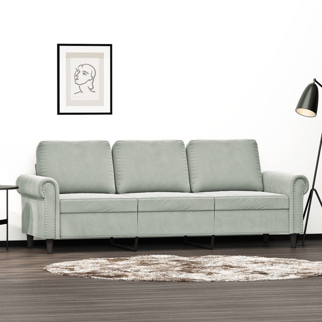 3-Seater Sofa Light Grey 180 cm Velvet