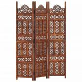 Hand Carved 3-Panel Room Divider Brown 120x165 cm Solid Mango Wood