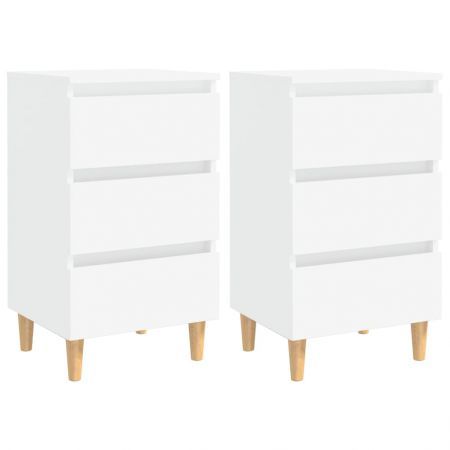 Bed Cabinets with Solid Wood Legs 2 pcs White 40x35x69 cm